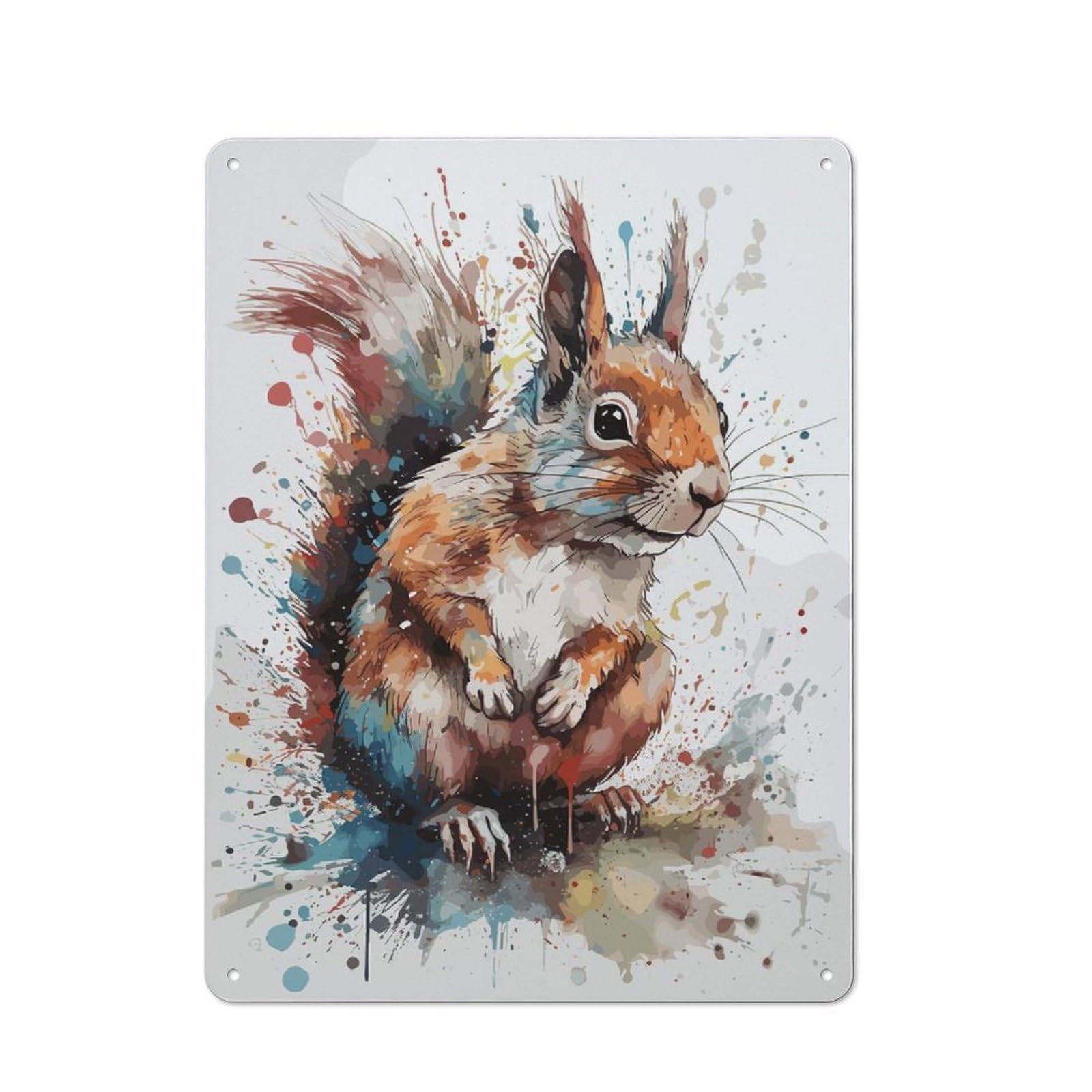 Junmoney Style-11 Retro Metal Plaque 40X30cm Featuring Squirrel Watercolor Art For Workshop Wall, For Metal Sign Collectors, For Garage And Workshop Walls