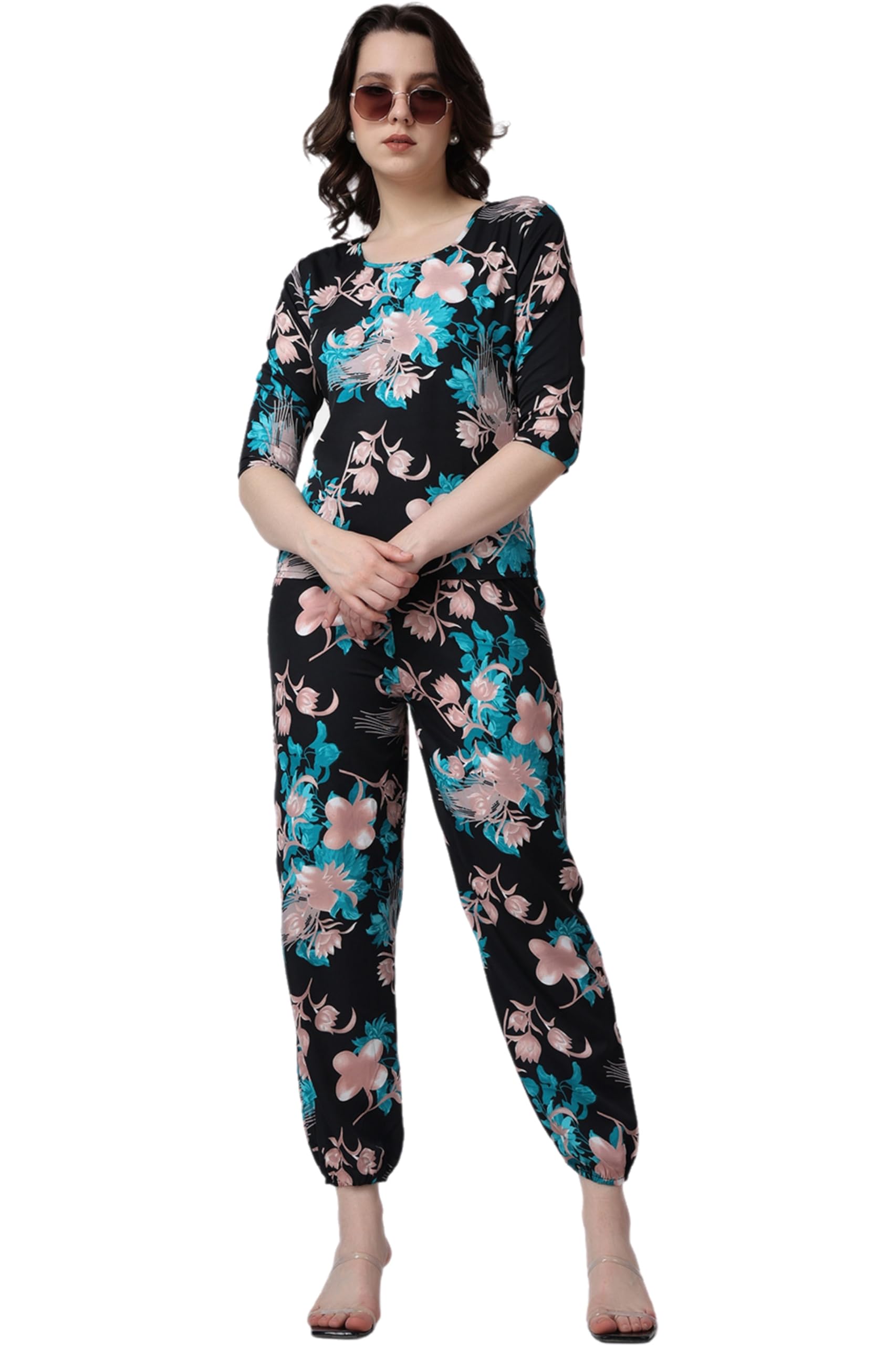 popwings Casual Printed Top and Joggers Set for Women || Stylish Summer Co-Ords Set for Women || Round-Neck Top and Joggers Combo Set for Women-picture-56