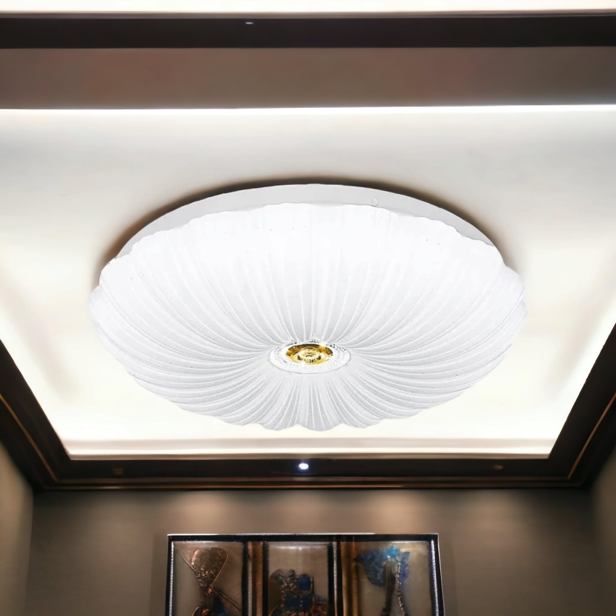 Plafoniera a led da interno moderna a soffitto forma tonda lampada adatta per camera da letto salone soggiorno solotto cucina 46W (Effetto Stellato - Bluetooth)