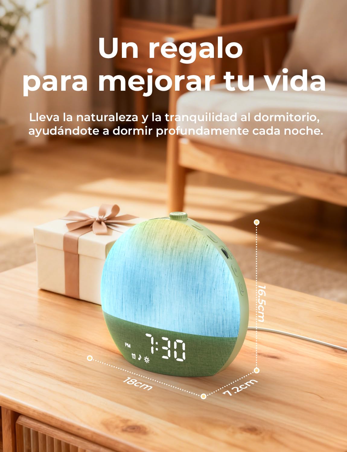 LIORQUE Despertador Amanecer, Despertador Luz Natural Simulación Amanecer | 17 Modos de Luz, 30 Sonidos Relajantes, Modo de Ayuda para Dormir, Conexión Bluetooth, Función Alarma y Snooze