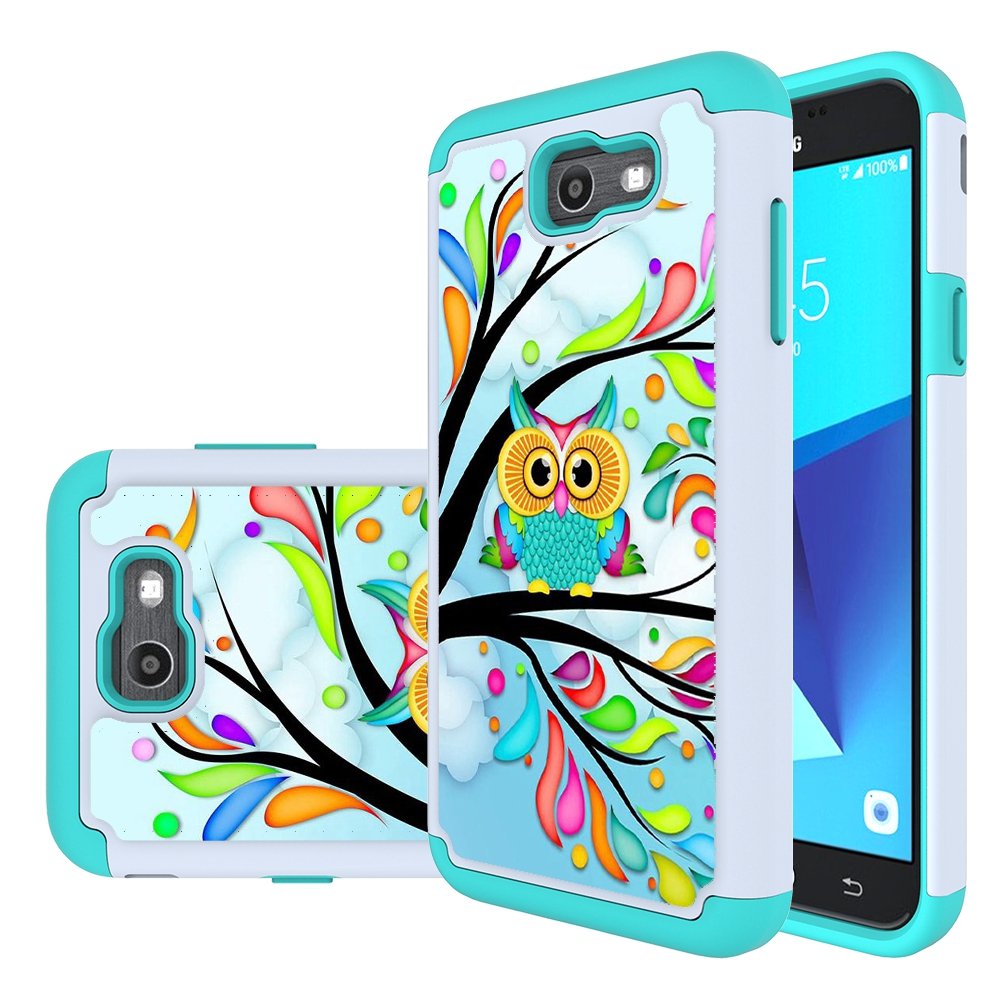 MicroP Galaxy J7 V Case, Galaxy J7 2017 Case, Galaxy J7 Sky Pro Case, Galaxy J7 Perx Case, MicroP Hybrid Dual Layer Silicone Plastic Armor Phone Case for Samsung Galaxy J7V 2017 (Armor Owl)