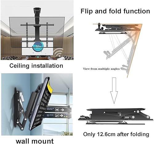 Miniatura 4 de Soporte motorizado para TV de techo, elevador eléctrico desplegable para televisores de 32 a 75 pulgadas, soporte abatible ajustable, soporta hasta