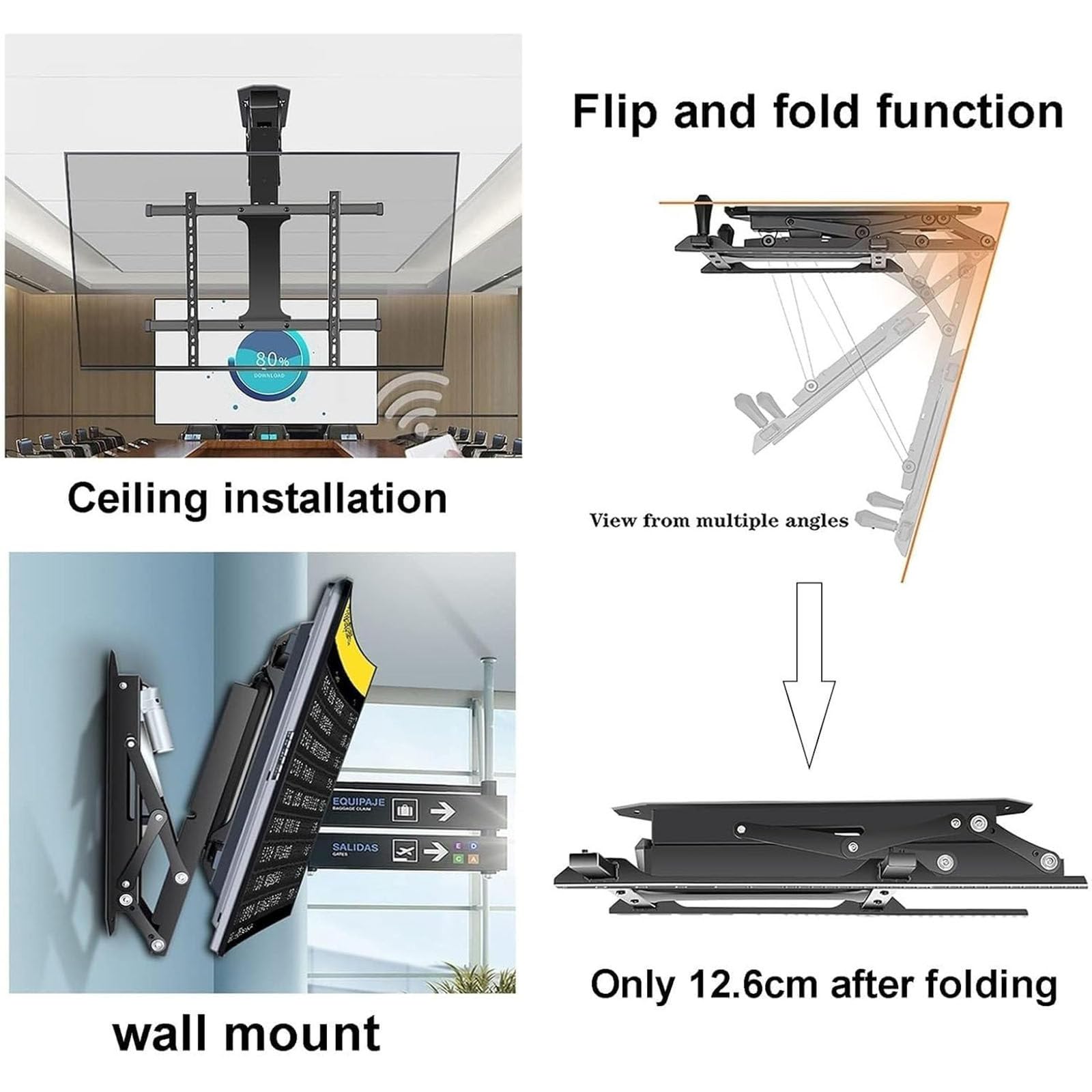 Supporto TV da soffitto motorizzato con sollevatore a discesa nascosto, regolabile elettrico per TV da 32 a 75 pollici fino a 45 kg, ideale per l'intrattenimento domestico salvaspazio