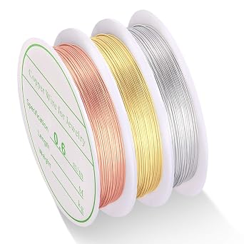3 Pack Jewelry Wire - 22 Gauge Tarnish Resistant Copper Beading Wire for Jewelry Making, 0.6mm X 4m Each Gold, Silver, Rose Gold