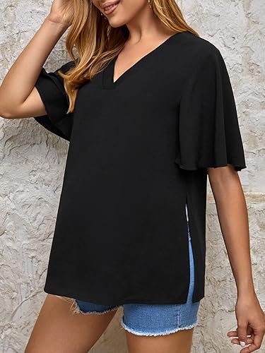 Miniatura 3 de OYOANGLE Women's Maternity Short Sleeve Split Hem V Neck Casual Soft Tunic Tee Shirt