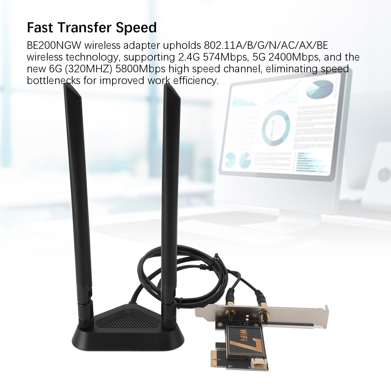 Zunate Scheda WiFi PCI Ex1 per PC Desktop, Adattatore di Rete Wireless BE200NGW 8774Mbps WiFi 7 Bluetooth 5.4, Adattatore di Rete PCI Express con Antenna 8DB, Supporta 2.4G/5G/6G, MU-MIMO e (Con