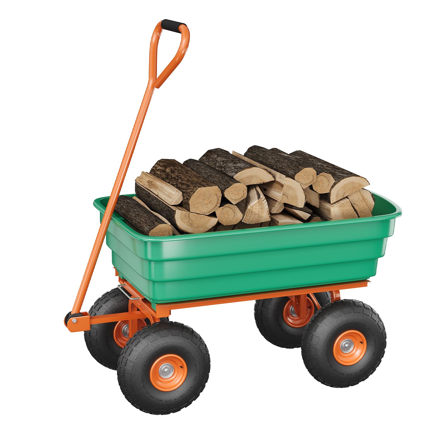 Gartenwagen 544 kg Tragkraft, Transportwagen mit Kippfunktion | 13 Zoll No-Flat Reifen, 198L PP-Kippmulde, 180° Verstellbarer Griff, Mehrzweck Schubkarre Für Outdoor, Pflanzen & Holzscheite