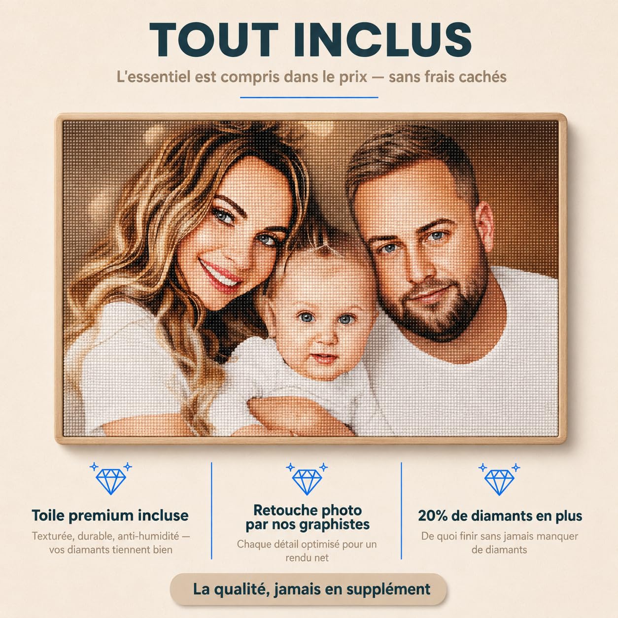 ARTULIO Diamond Painting Personnalisé Photo 80x60 cm – Broderie Diamant