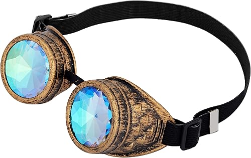 Miniatura 181 de Gafas de caleidoscopio retro con pinchos, gafas de cristal arcoíris steampunk estilo soldadura, gafas de cosplay punk