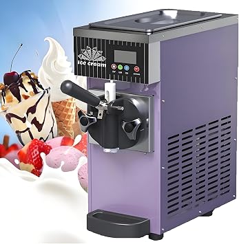 Single Flavor Commercial Ice Cream Machine,Commercial Soft Serve Ice Cream Maker,LCD Panel Auto Clean Pre-Cooling,for Restaurants Dessert Shops Countertop Soft Serve Ice Cream Maker Purple