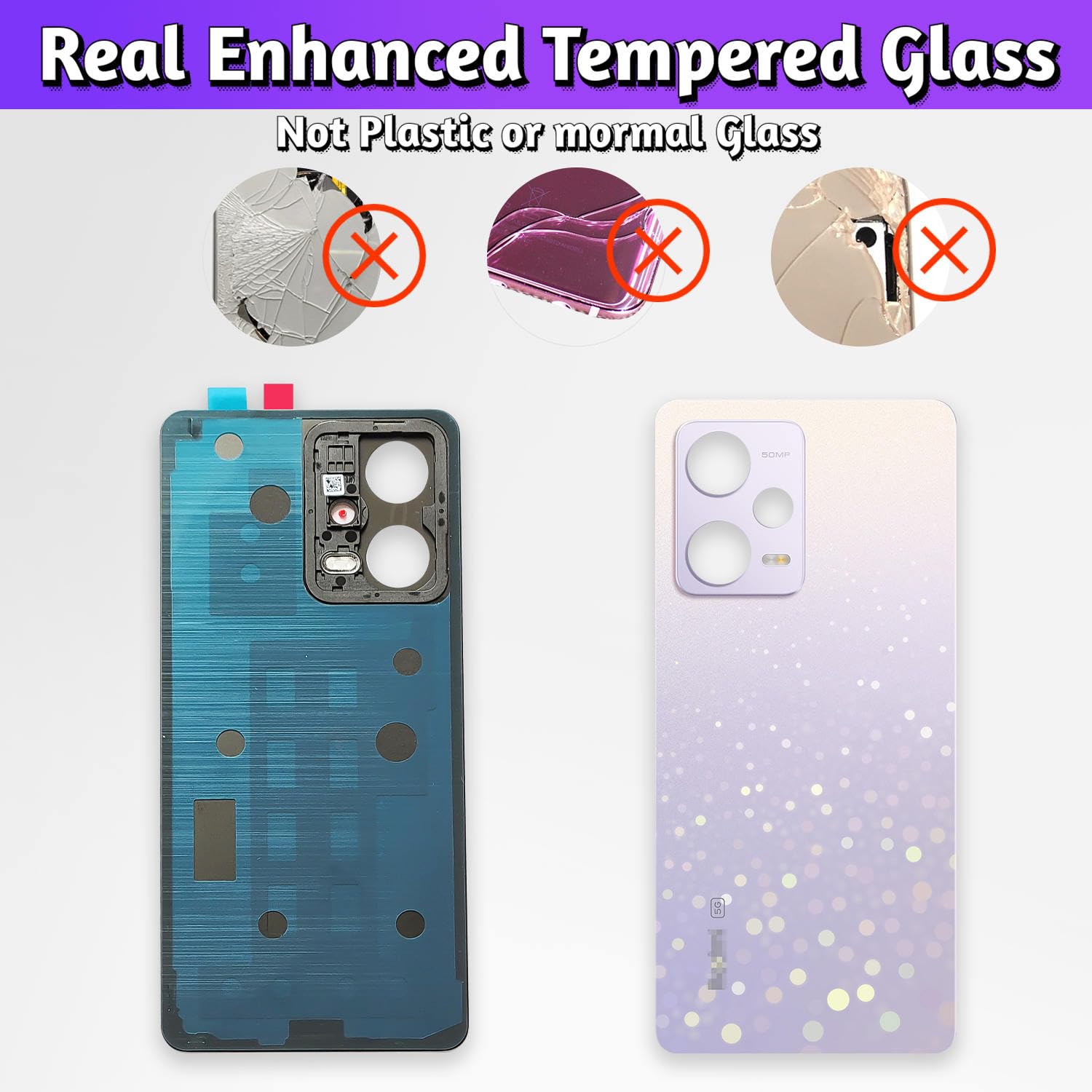 LUVSS Back Glass Cover Replacement Compitable for Xiaomi Redmi Note 12 Pro 5G Rear Cover + Repair Manual DIY Tools Kit (Black) - Image 2