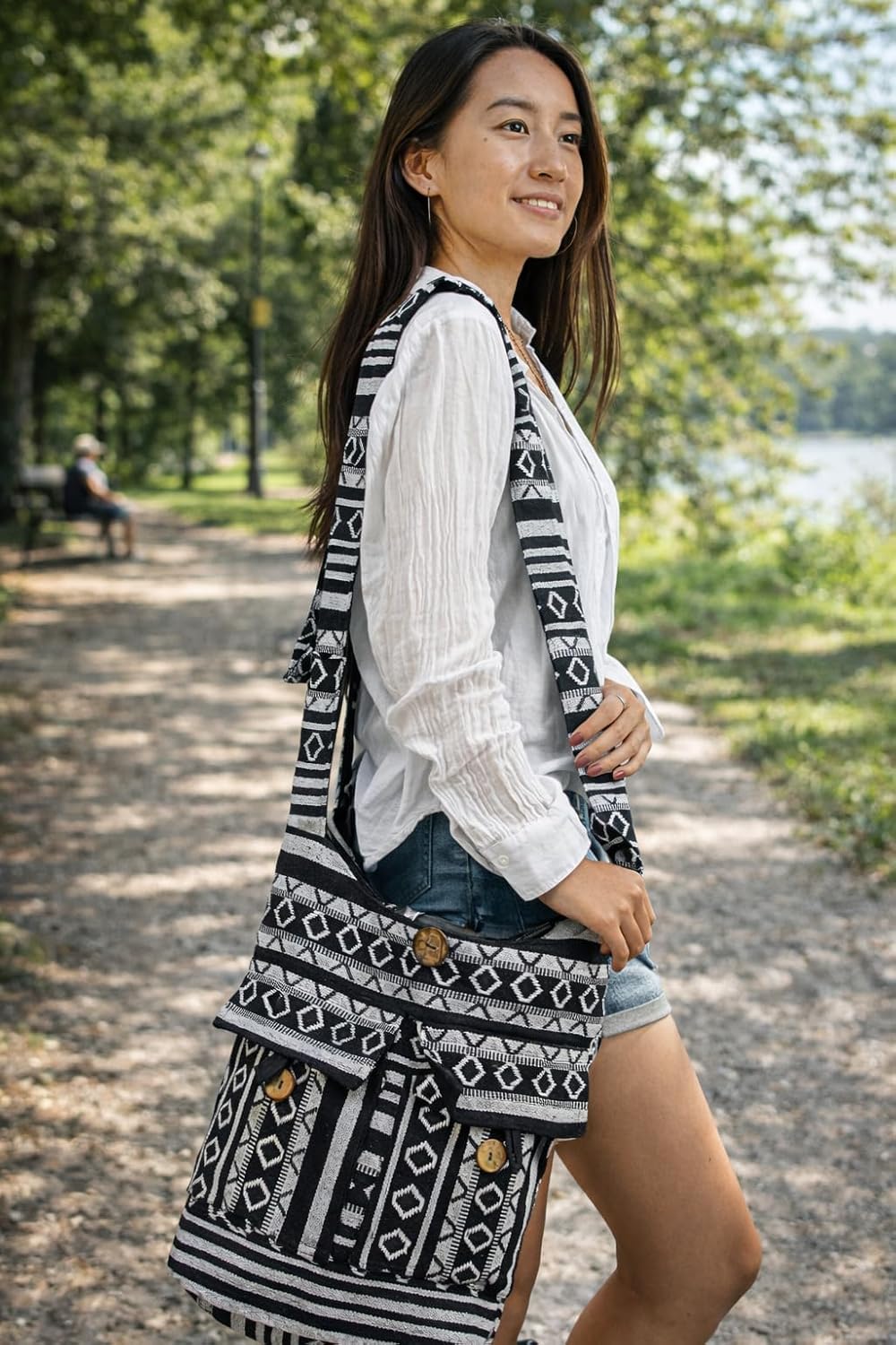 Tribe Azure Aztec Black White Woven Handmade Crossbody Hobo Women Shoulder Bag Sling Casual Large - Image 2