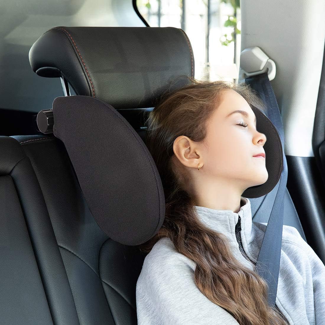 Spurtar Car Headrest Pillow, Adjustable Neck Support On Both Sides Protect Neck Pillow Retractable Car Headrest Cushion Suitable for Adult and Kids - Black