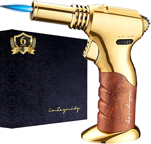 Miniatura 10 de Potente estilo de llama doble + soplete de butano con triple ajuste del tamaño de la llama con una mano, soplete de cocina recargable, bloqueo