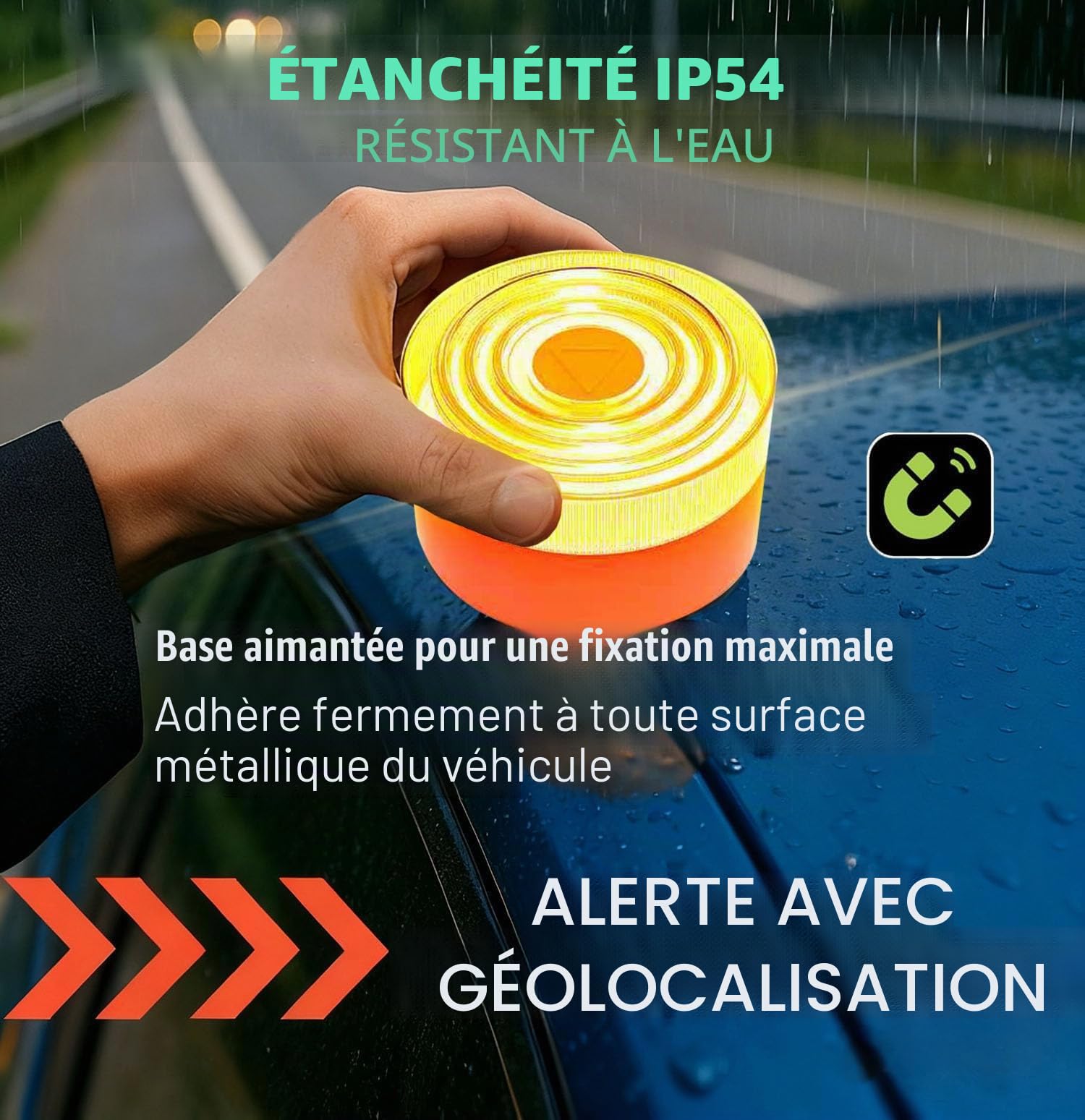 Balise V16 connectée à DGT 3.0 avec géolocalisation, lumière d'urgence V16 homologuée pour voiture, données incluses jusqu'à 2038 (V16 blanc X1)