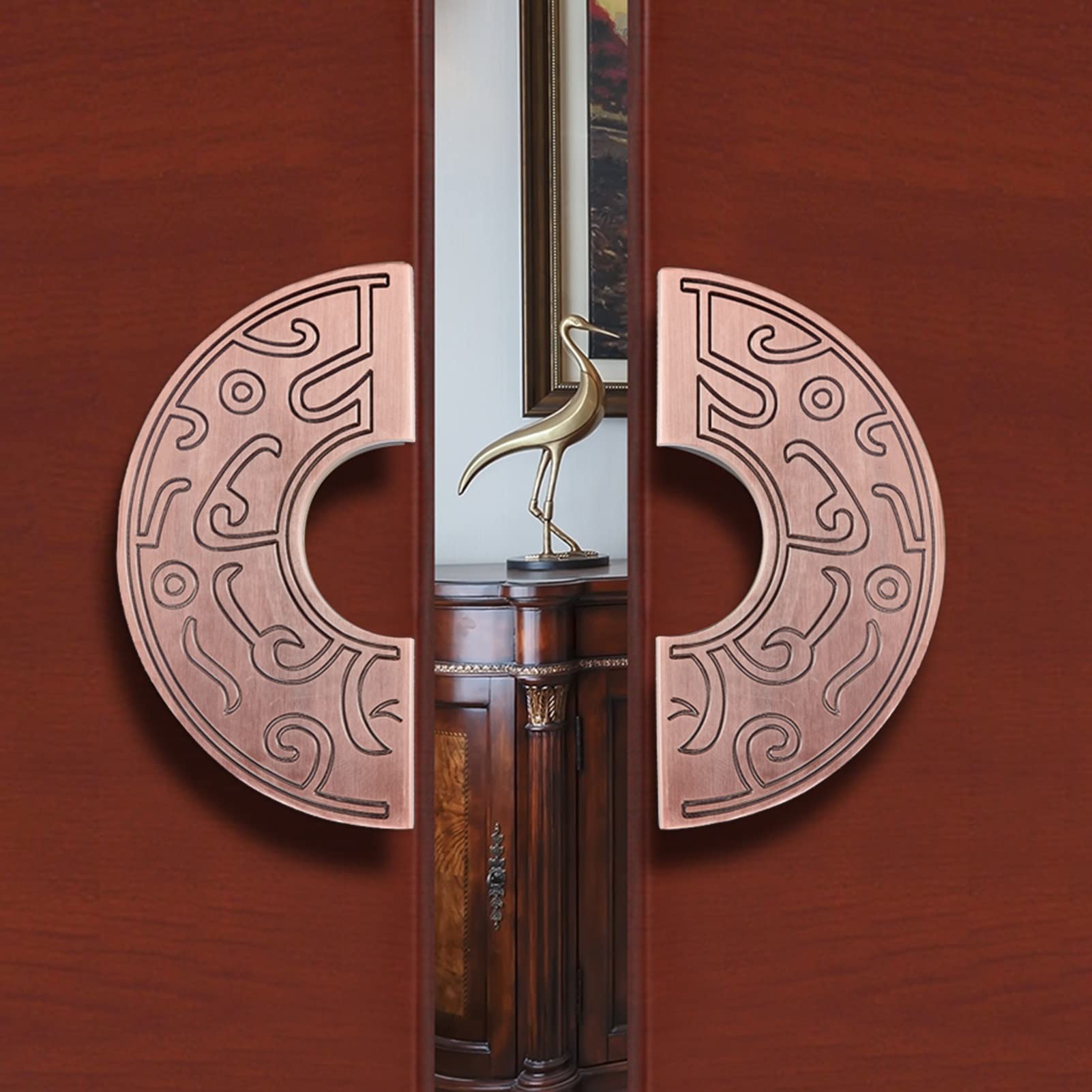 Poignée de porte en cuivre rouge bronze antique au design rond classique