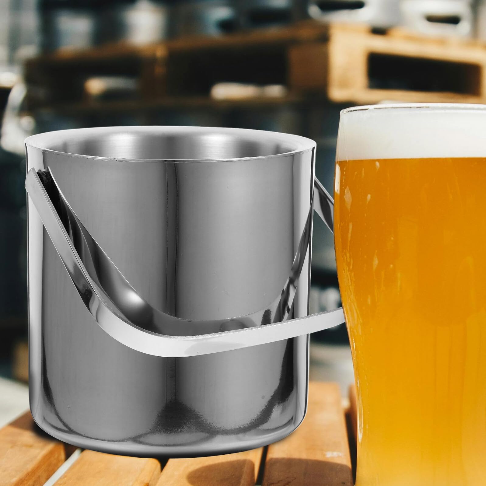 Seau à Glace Acier Inoxydable Double Paroi avec Couvercle et Filtre Seau à Glaçons Renforcé pour Bar Isolation Thermique et Résistance Aux Rayures pour Vin et Boissons
