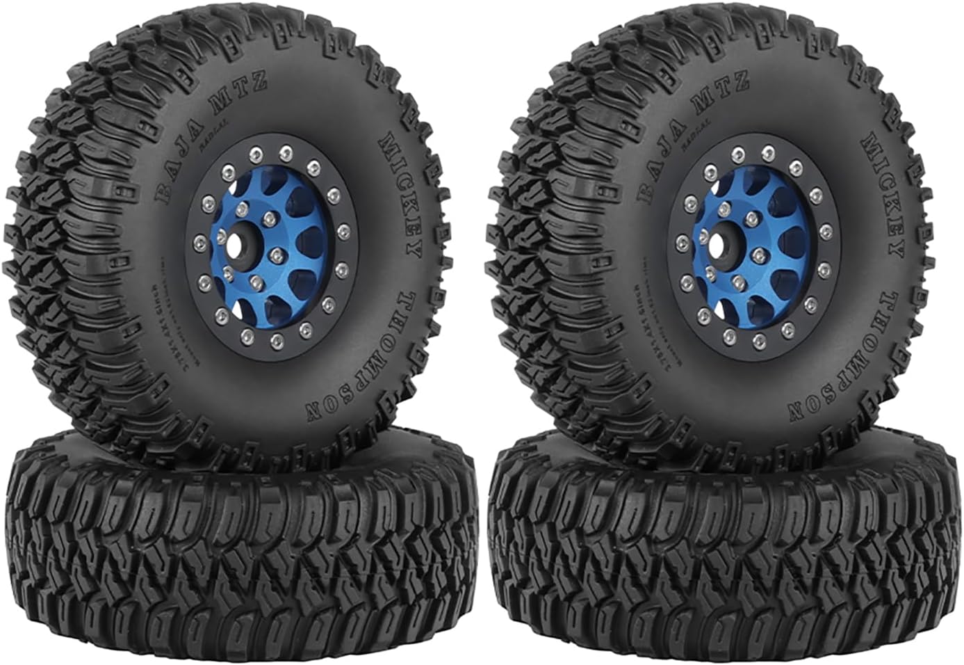 4PCS 1.55 Inch Aluminum Alloy 10Holes Beadlock Wheel Rim Tyre and 95mm Rubber Tires Set for 1/10 RC Rock Crawler Car Upgrade Parts for Tamiya AX90069 D90 TF2 CC01 LC70 Accessory (Black Blue)