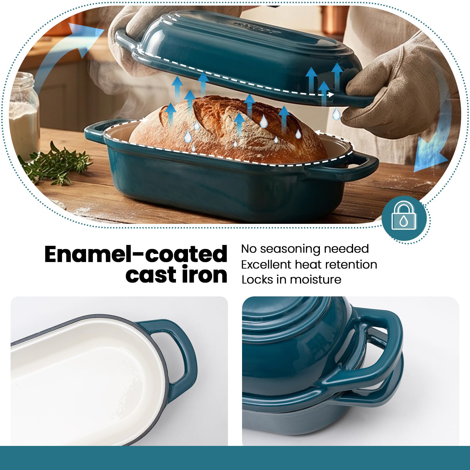 Oval Dutch Oven for Bread Baking - Teal -4 Oval Dutch Oven for Bread Baking - Teal -4