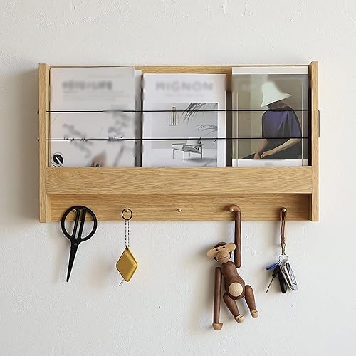Miniatura 2 de HIHELO Estantería de madera para libros con gancho, estantería de madera para colgar en la pared, estante de almacenamiento de revistas de pared,