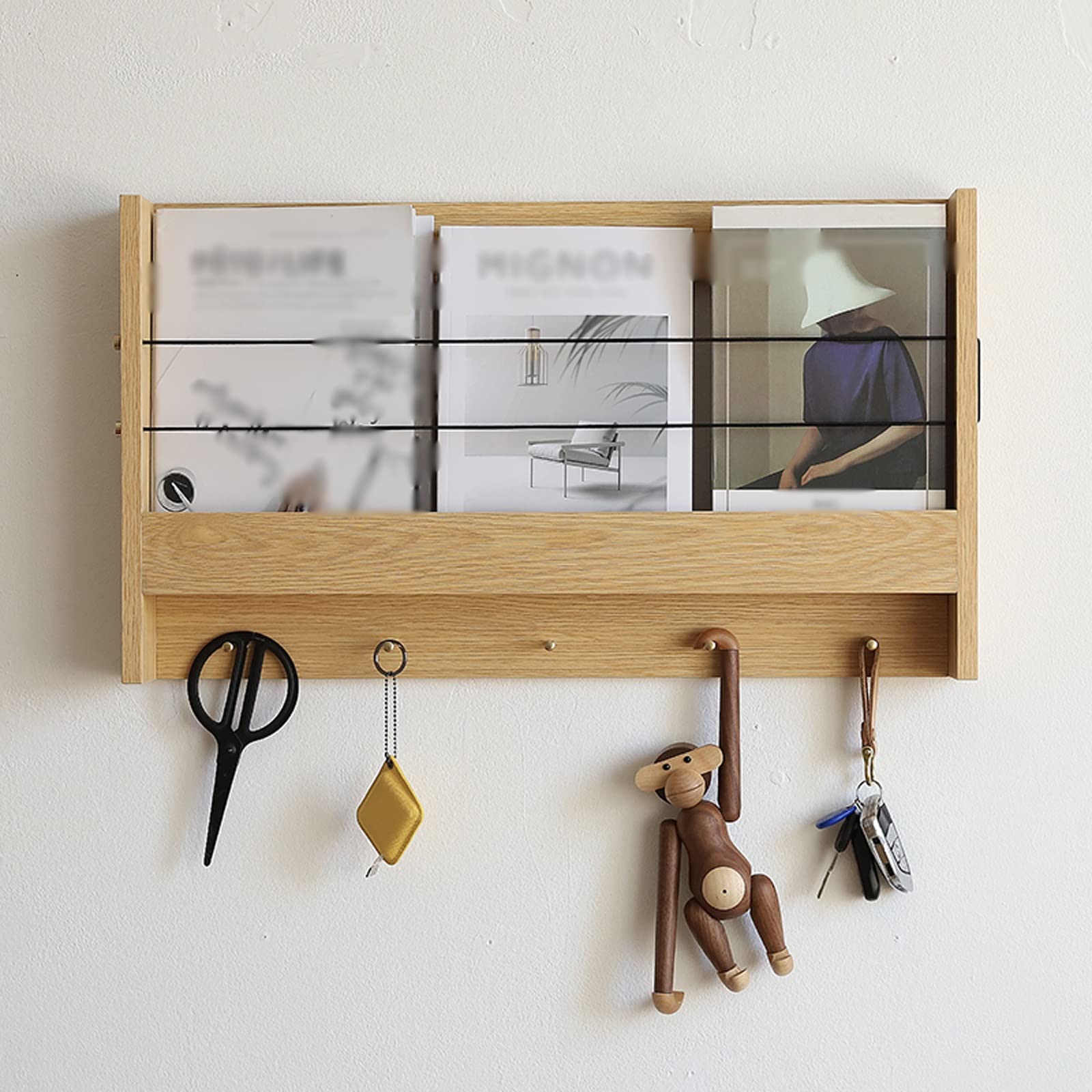 木製多段ラック フック付き Amazon.co.jp: 本棚 フック壁に取り付けられた木製本棚壁雑誌