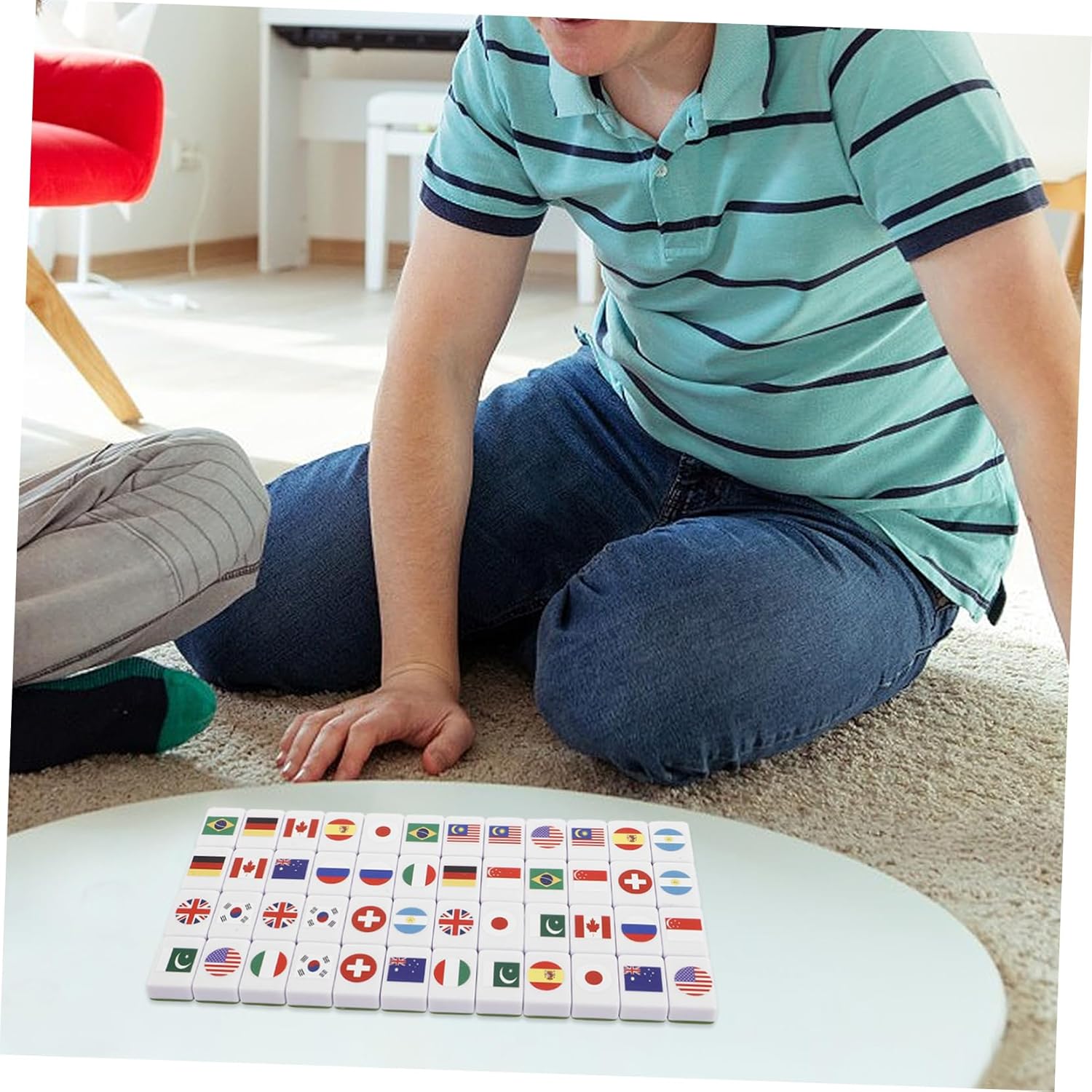 KICHOUSE 48pcs Flag Pattern Mahjong Set Game Tiles for Adults Boys and Girls for Family Gatherings Picnics and Outdoor Parties