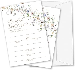 Bridal Shower Invitations, 25 Sets Flower Wedding Invitation Cards with Envelopes, Floral Wedding Shower Invites for Engagement Party Decorations Supplies (B01)