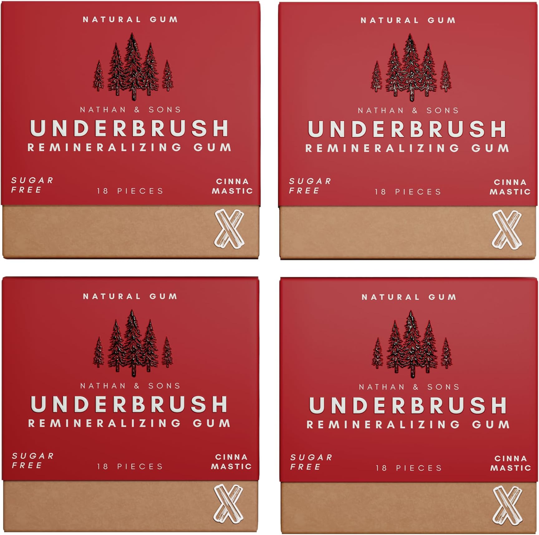 Underbrush Cinna-Mastic Remineralizing Natural Gum, Sugar Free Xylitol Gum with Hydroxyapatite, Supports Fresh Breath and Oral Health, Tree Sap Base, Gluten Free, No Sucralose or Aspartame, 4 Pack