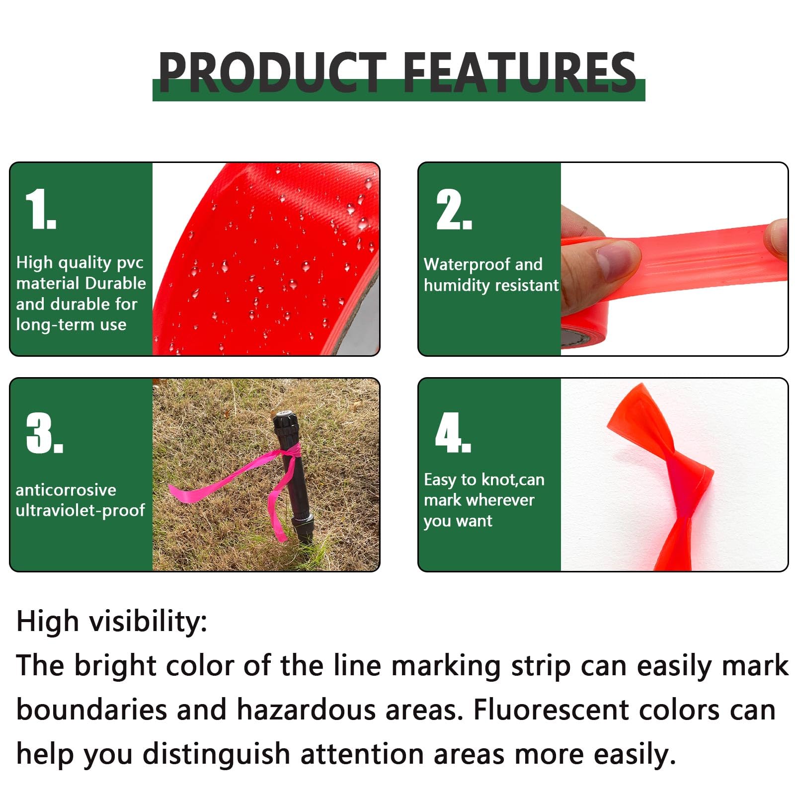 Snapklik.com : 6 Pack Dark Green Flagging Tape, Non-Adhesive Plastic ...