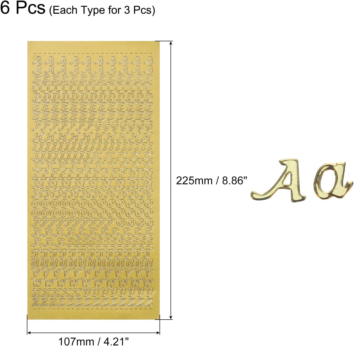 MECCANIXITY 6 Sheets Nail Glitter Alphabet Letter Stickers Vinyl Waterproof 3D Small Upper Lower A to Z Self Adhesive for Nail Photo Scrapbook Decoration, Gold