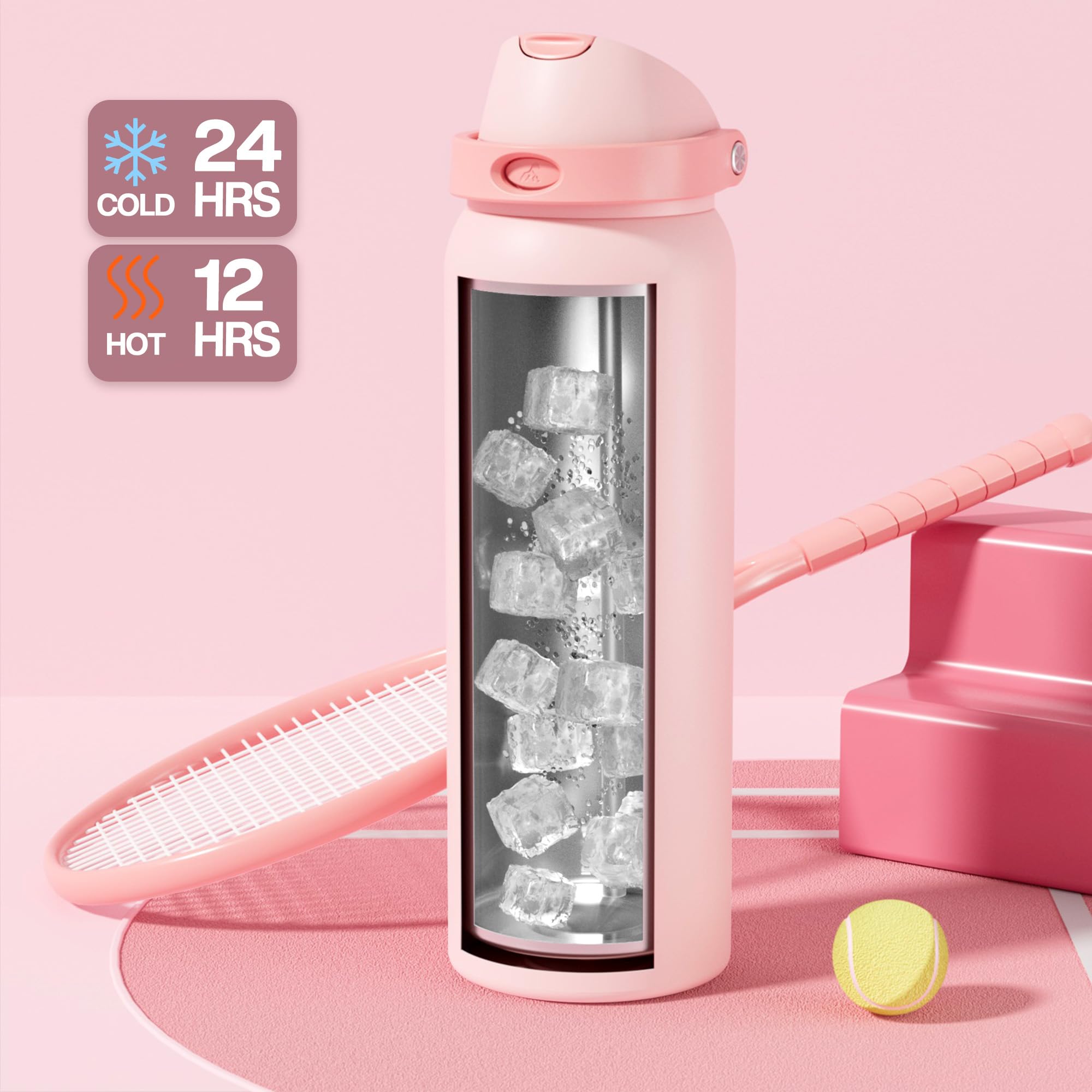 POWCAN Borraccia in acciaio inox da 1183 ml, da donna: coperchio 2 in 1 con beccuccio a pulsante e cannuccia a chiusura rapida, a tenuta stagna, mantiene il freddo per 24 ore, tazza termica in metallo