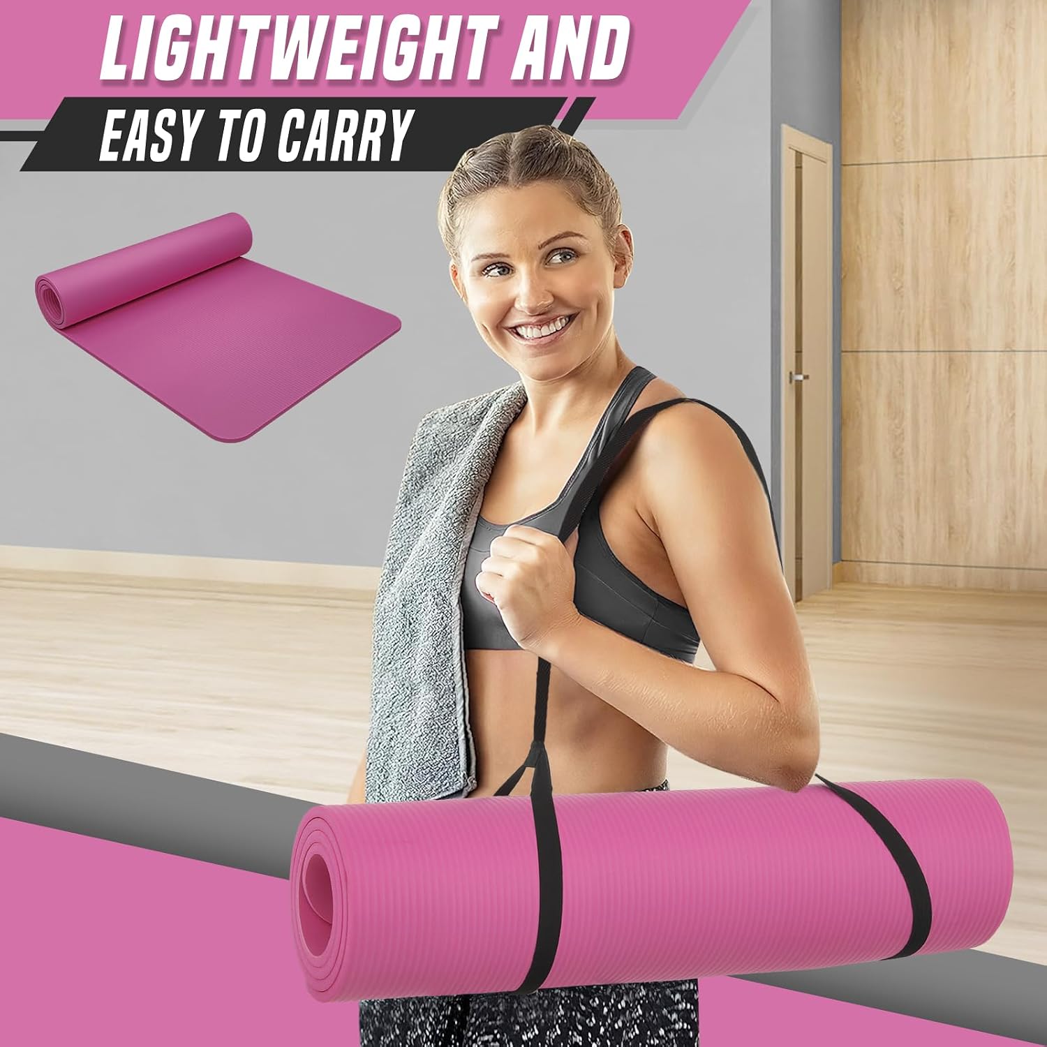 1/2-Inch Extra Thick Yoga Mat, Pilates Mat with Carrying Strap, Anti-Tear & Non Slip Exercise Mat for Home Yoga, Pilates, Stretching