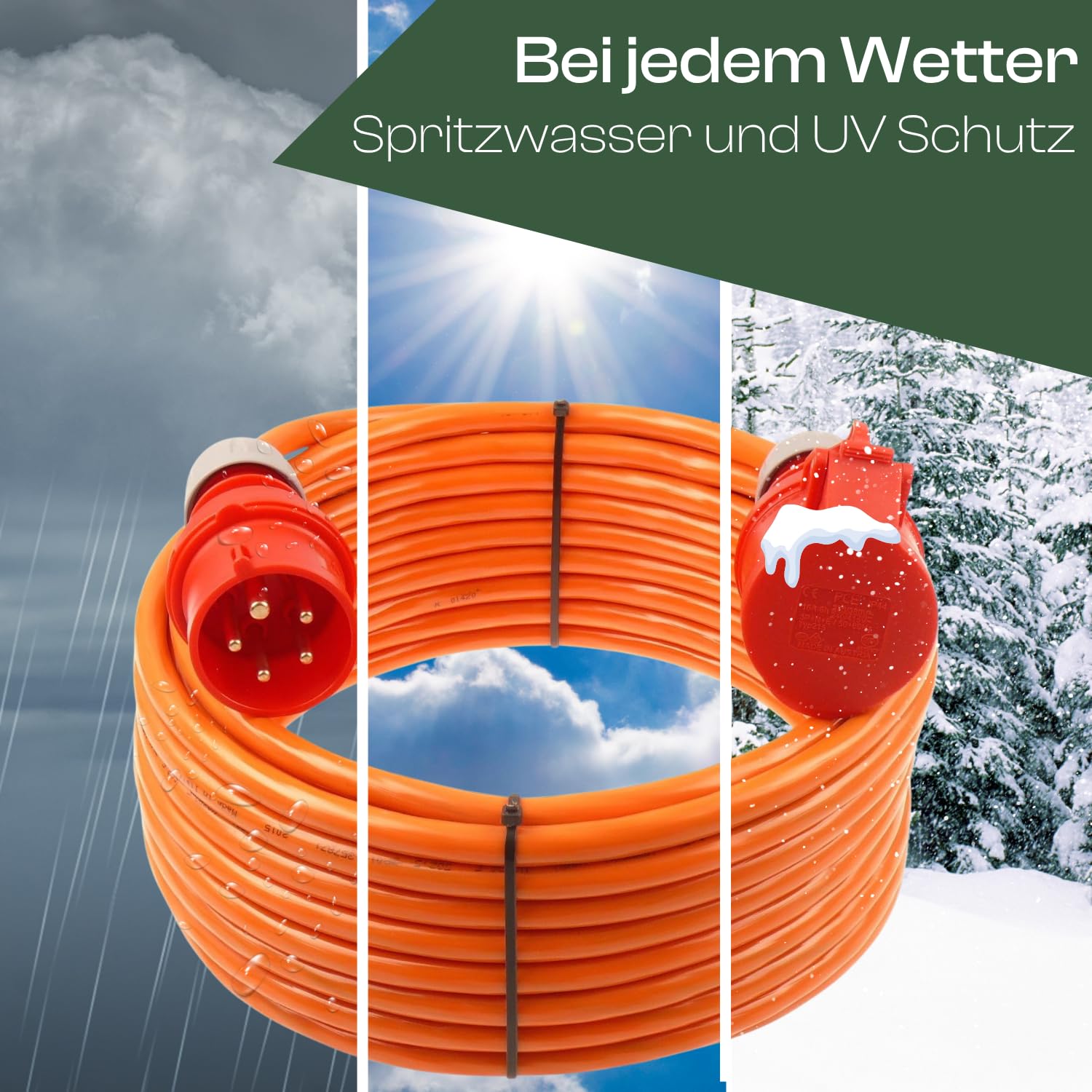 Starkstromkabel 16A 10m H07BQ-F 5x2,5 Orange Starkstrom Verlängerungskabel CEE Verlängerung 16 Ampere Kabel 5x2,5mm2 Baustelle Werkstatt Industrie Geeignet Outdoor IP44