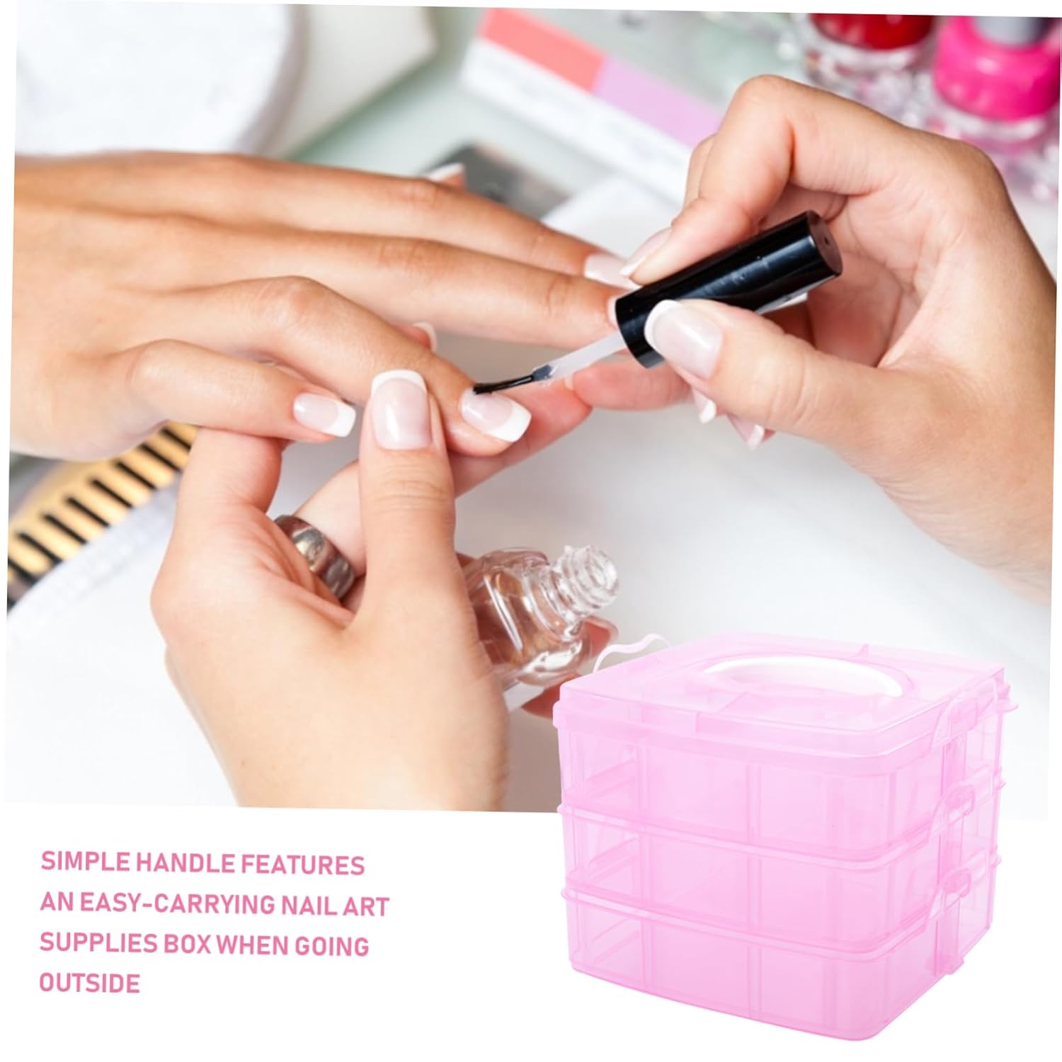2pcs Nail Art Tools Storage Box Compartment Manicure Kit Material Scratch-resistant Detachable Design
