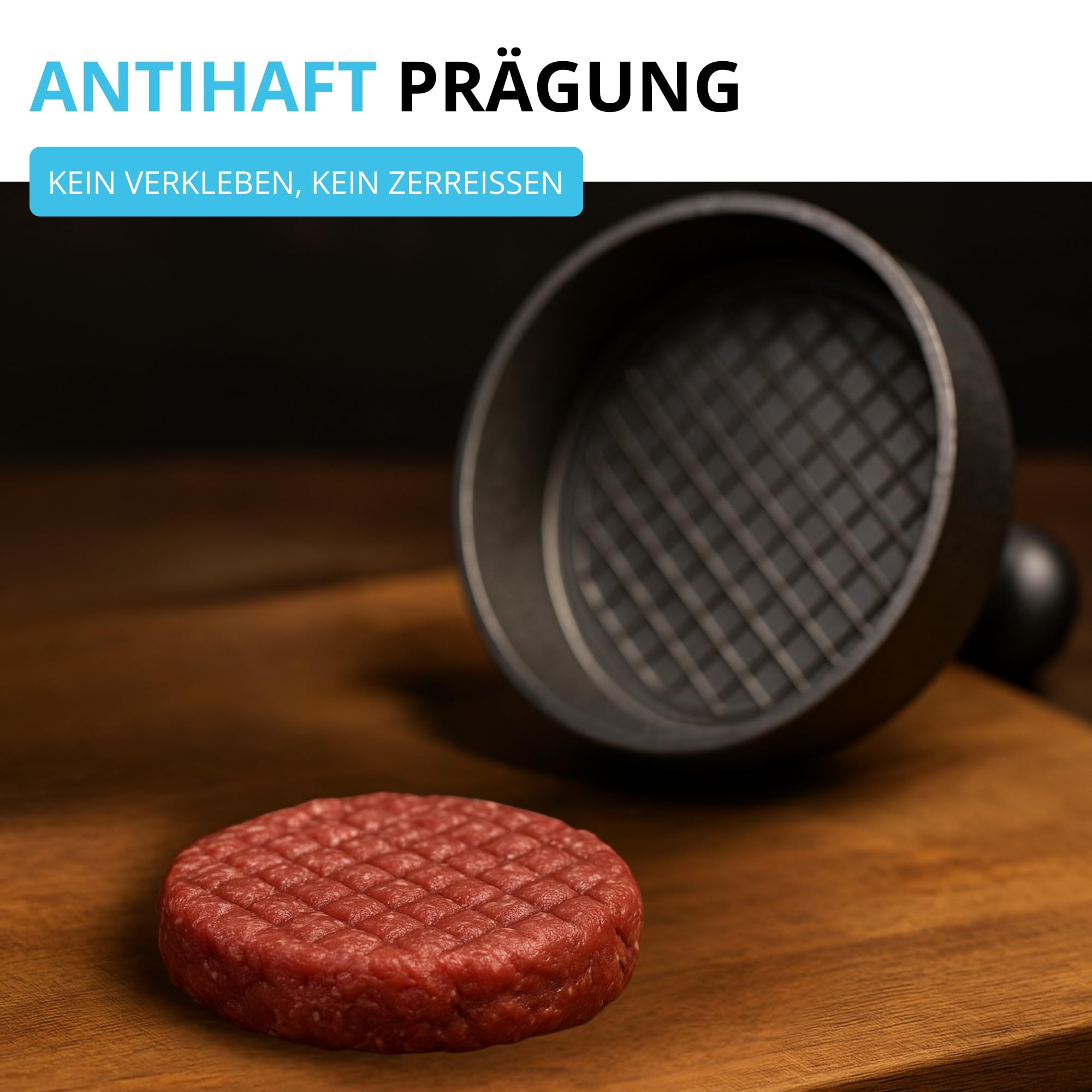 Profi Burgerpresse Hamburgerpresse Ø 100 mm Aluminium - Pattyauswerfer Anti-Haft-Prägung | Aluguss-Presse für perfekte Burger Hamburger | Pattie Maker Patty Former - hochwertige Hackfleischpresse