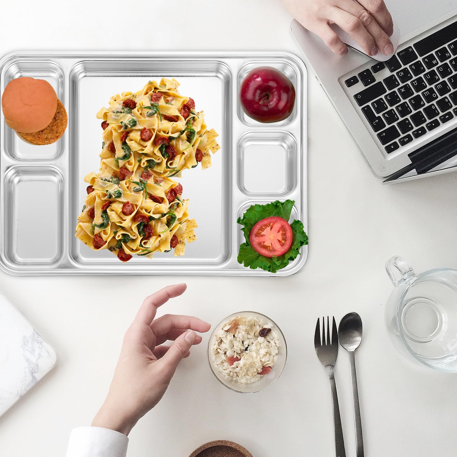Piatto Divisorio In Acciaio Inox 304 - 5 Scomparti, Per Adulti E Bambini, Ideale Per Diete - Foto 4