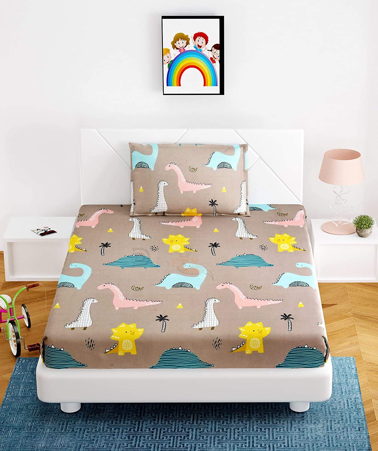 Glace Cotton Fitted Bedsheets - Multicolor Set -17