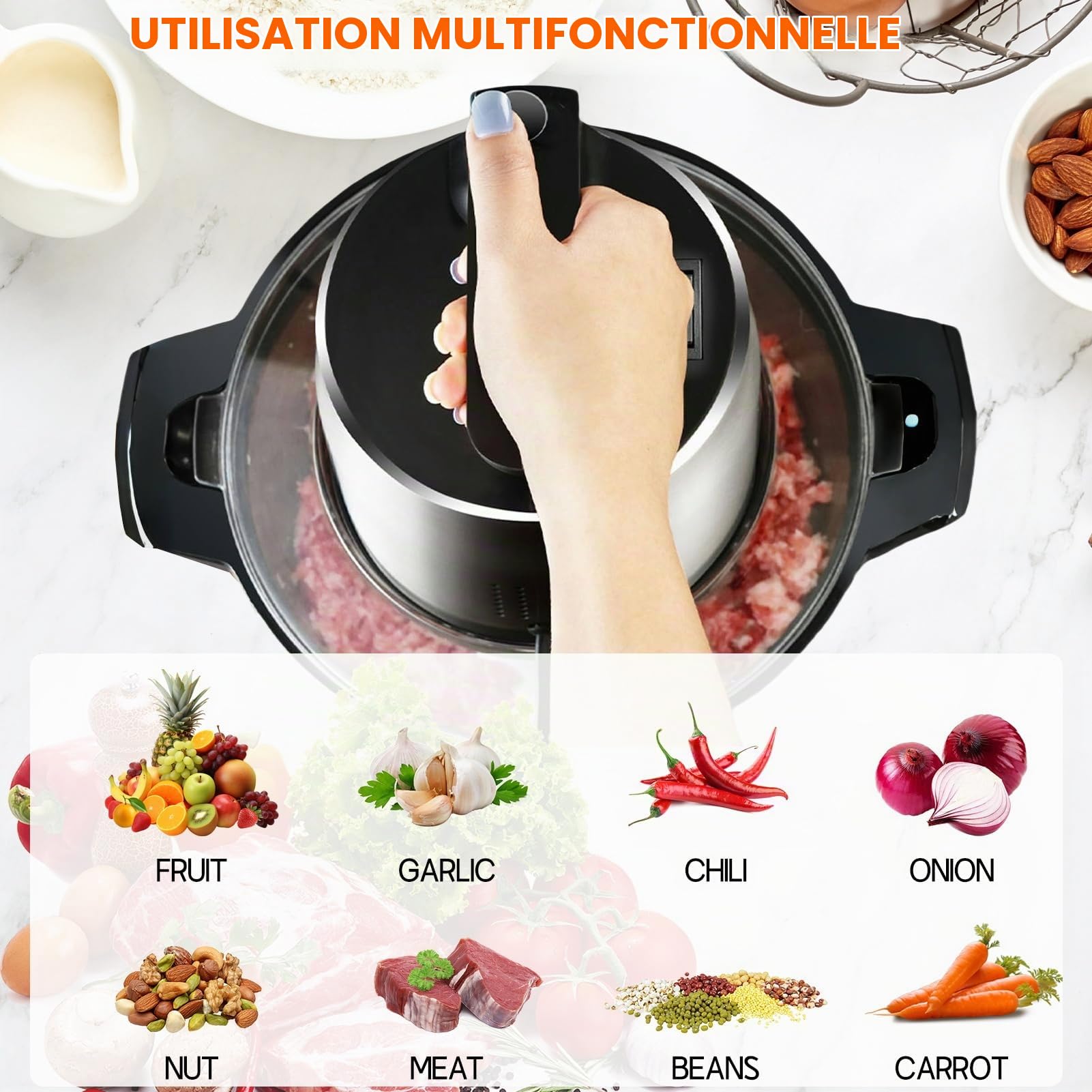 Hachoir à Viande électrique 6L, Grande Capacité 3 Vitesses Disponibles, Puissant Moteur En Cuivre Pur 1500 W, Robot Culinaire En Acier Inoxydable, Pour Un Usage Commercial Ou Domestique