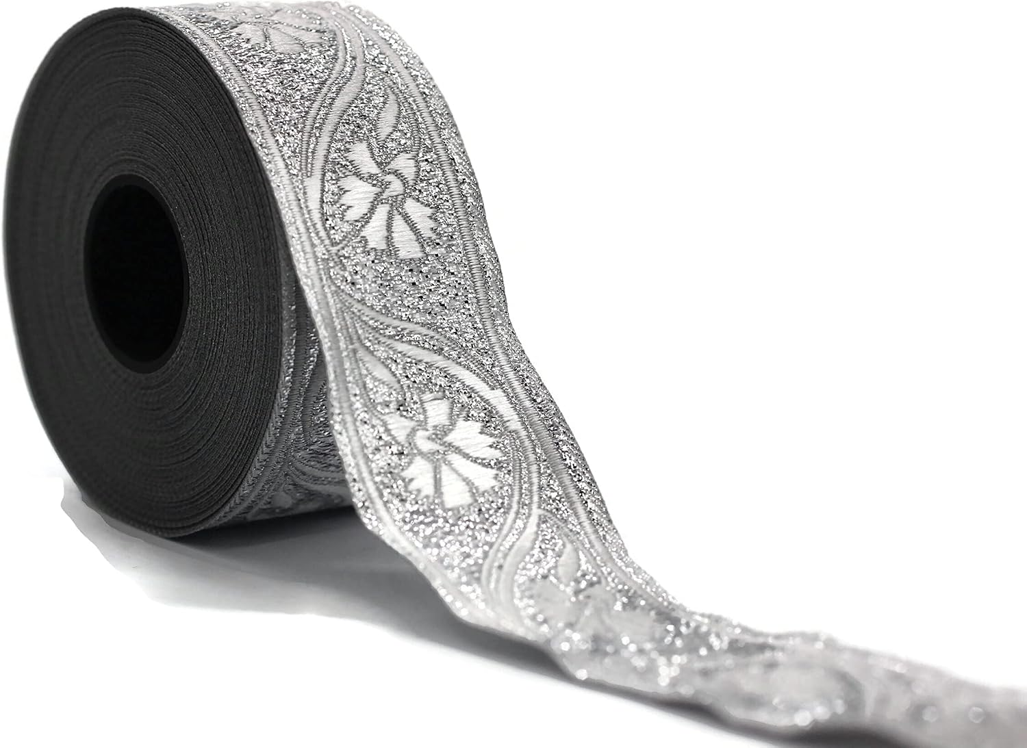11 Yard Spool 1.37 inches Wide Silver Clove Floral Jacquard Ribbon Medieval Fabric Trim Gift Wrapping Wedding Party Decoration 35070