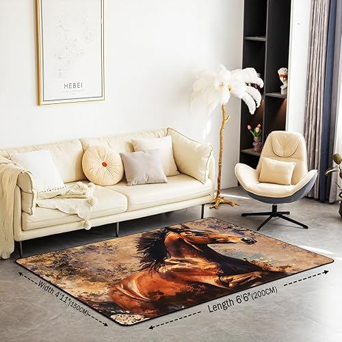 Miniatura 2 de Alfombra decorativa de caballo con pintura de tinta para adolescentes y adultos, estilo occidental, alfombra decorativa de naturaleza animal para