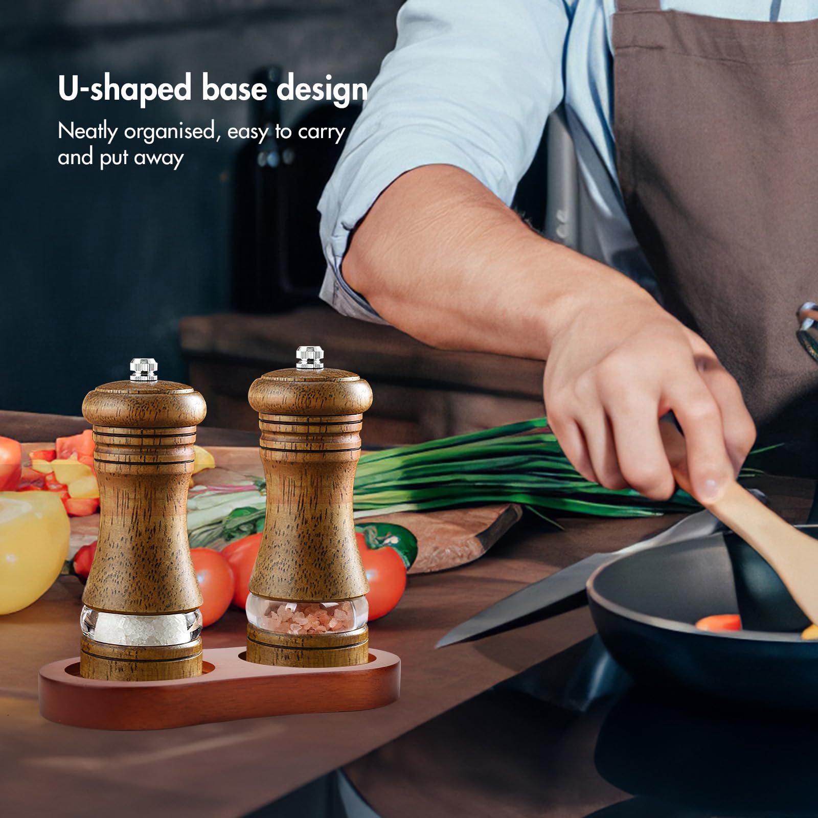 Oak Pepper Grinder Set - Adjustable Ceramic Mills -2