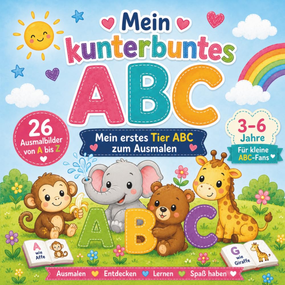 Mein kunterbuntes ABC: Mein erstes Tier ABC zum Ausmalen für Kinder von 3-6 Jahren