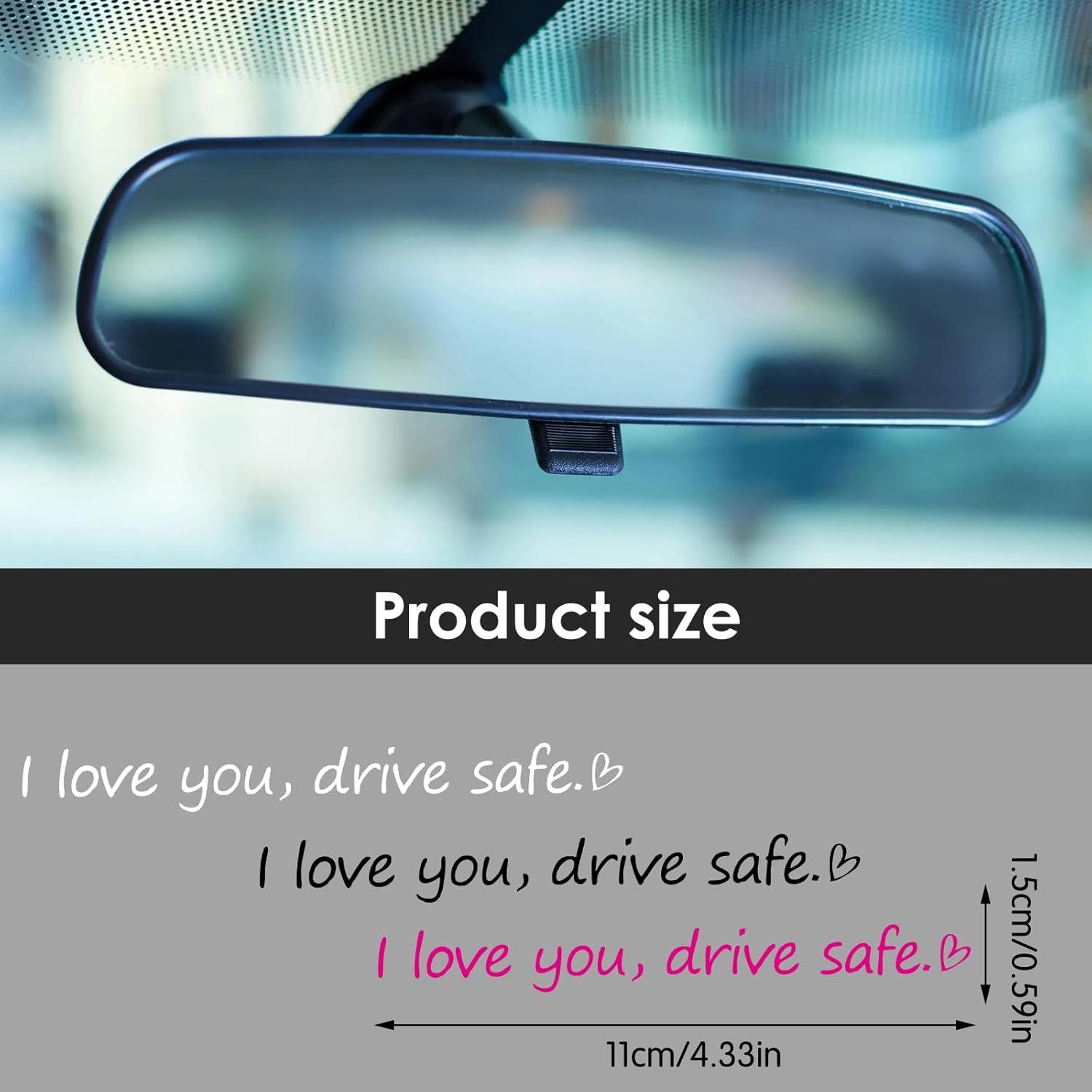 3x "I love you, drive safe" Rear View Mirror Sticker, Car Window Decals Rearview Mirror Decal with Heart Affirmation Sticker Car Window Accessories Gift for Him Women Water Bottle Laptop - Image 5