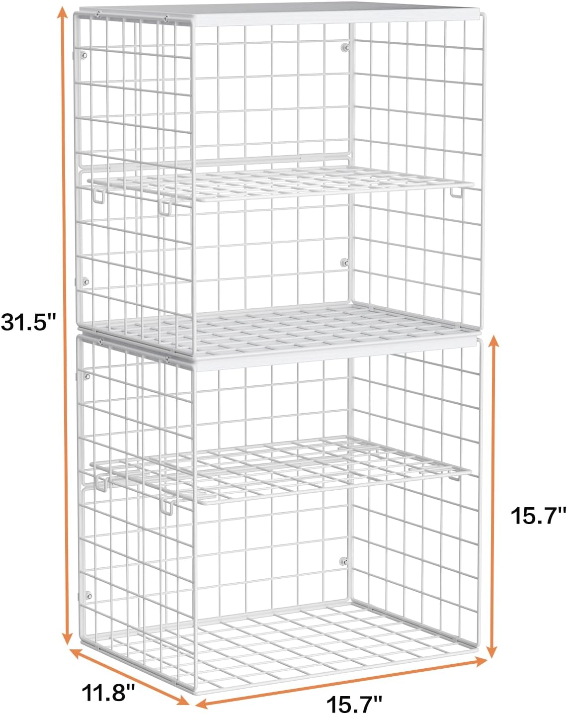 4-Tier Stackable Closet Organizers and Storage Shelves, Closet Storage Basket with Wood Tops, Adjustable Height Dividers Closet Storage Bins for Home Closet Organizer System, White