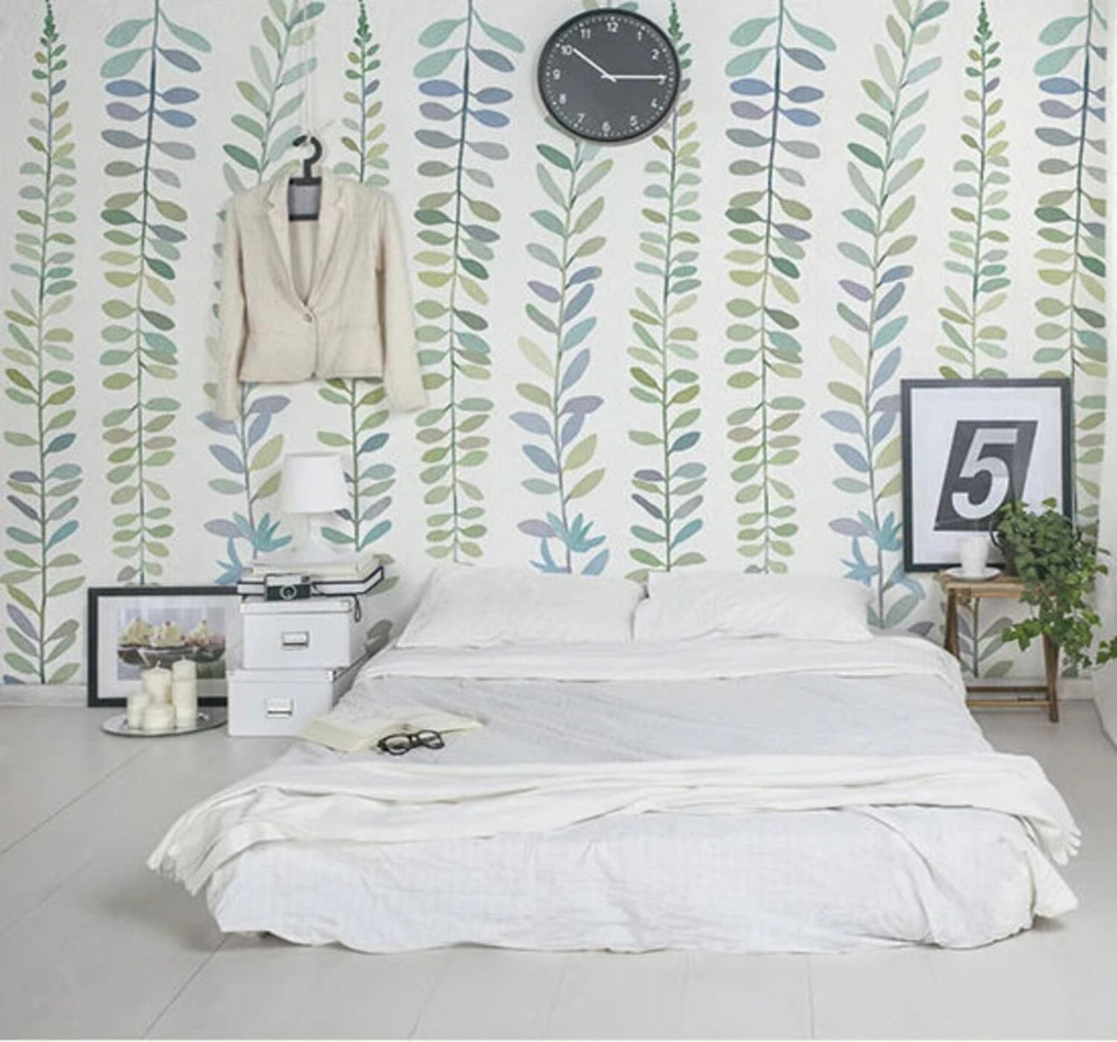 Tzxztt Fresh Hand Drawn Leaves and Vines Art Modern 3D Wallpaper Premium Textured Silk Neutral Tones Material Ideal for Living Room Bedroom-400cm×280cm