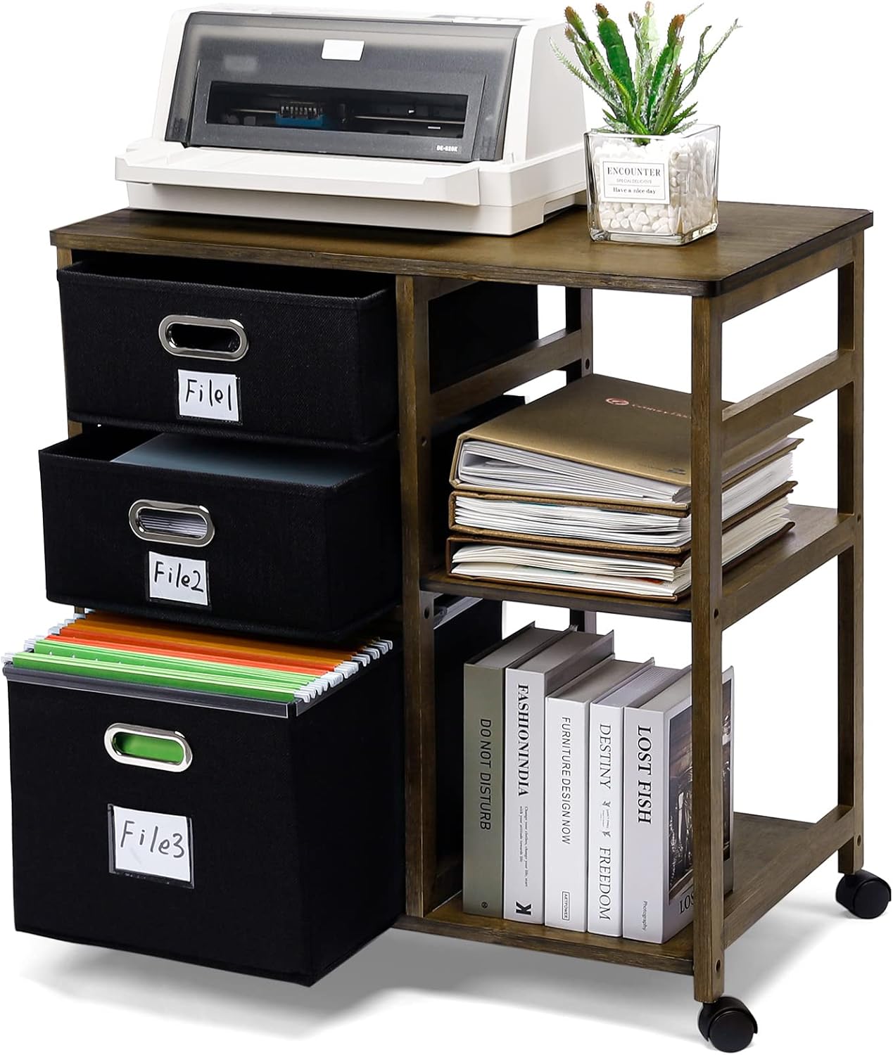 Homde 3 Drawer Bamboo File Whit Wheel,Mobile Office