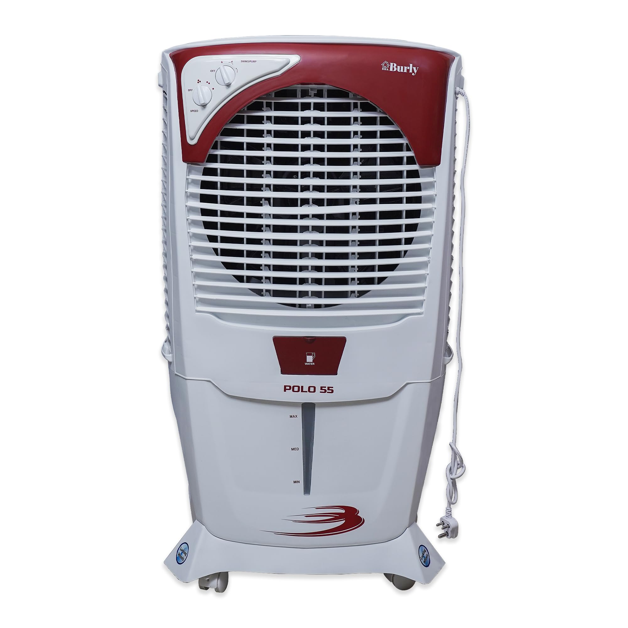 Bhaburly Burly Polo 55 Ltr Desert Portable Cooler With Anti Bacterial Honeycomb, Auto Refill Powerfull Blower With Auto Swing And 3 Speed Control And Low Power Consumption, Castor Wheel- Red & White-image-21