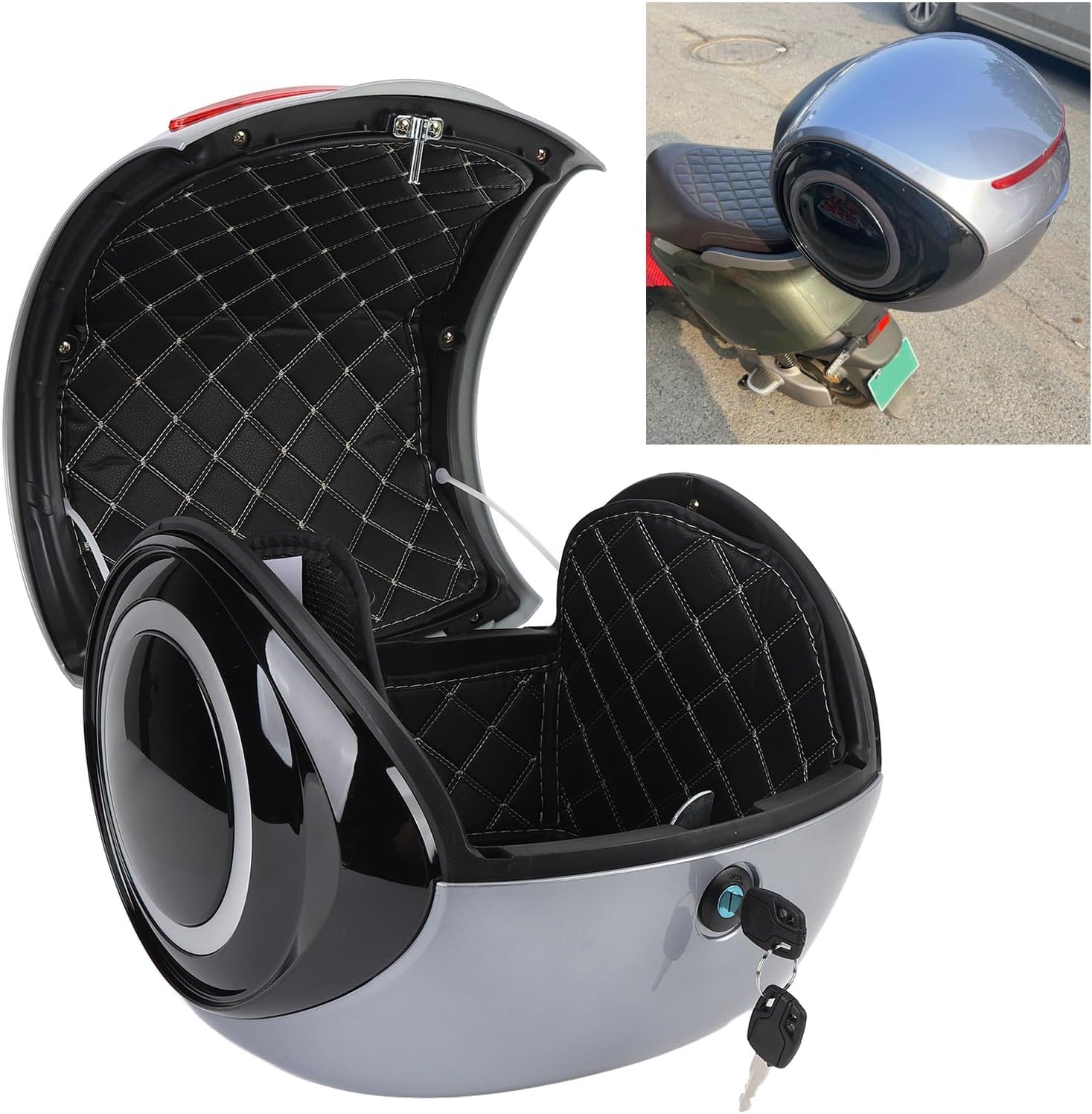 32L Motorcycle Top Case ABS Sporty Sporty Acqua Resistente alla polvere Trunk Box portatile per scooter per biciclette elettriche (Grigio)