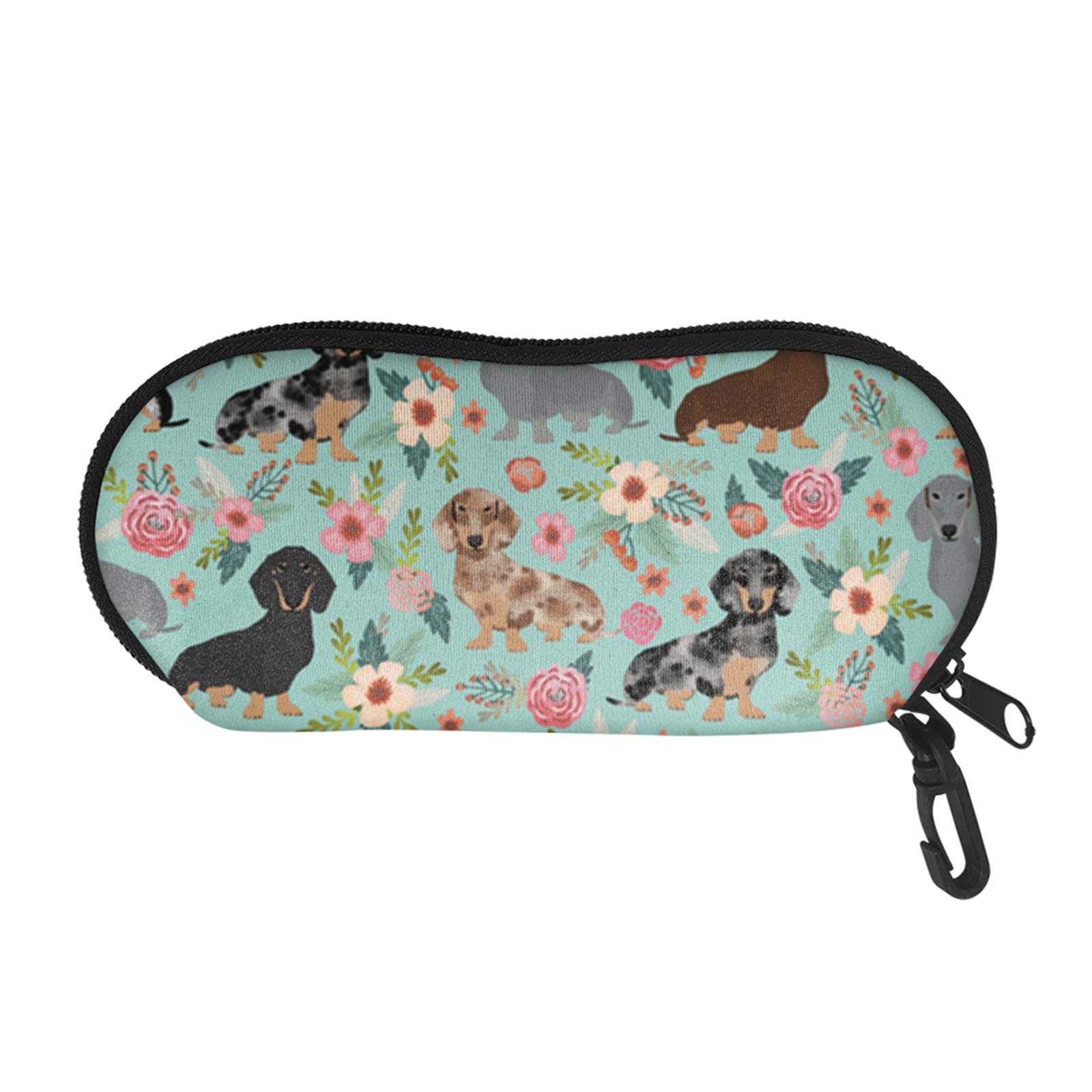 SEANATIVE Dachshund Floral Print Sunglasses Case Women Girls Soft Eyeglasses Box Holder Lightweight Glasses Bag with Zipper Resist Crush