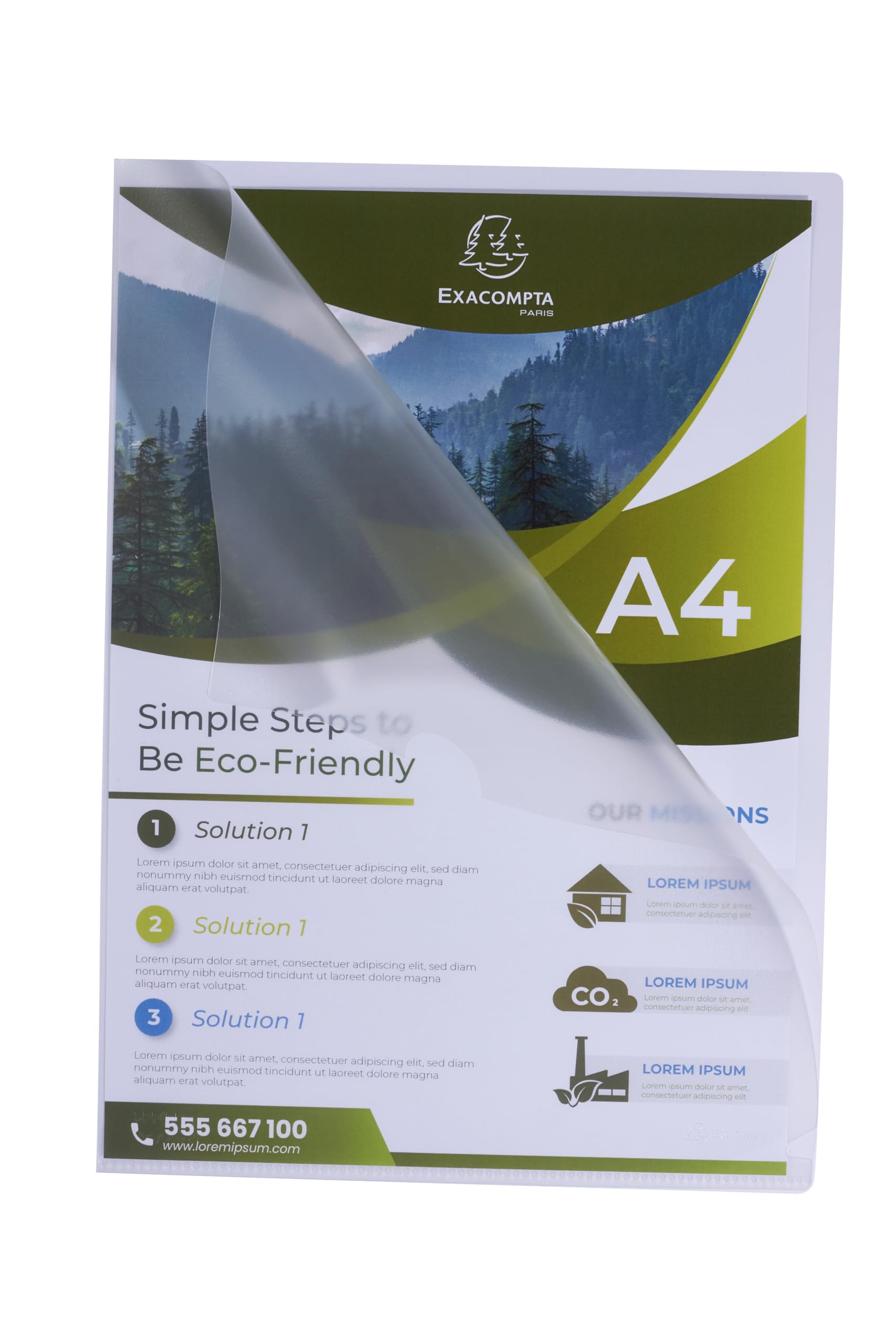 Exacompta - Ref 58320E - Box of 100 Forever Corner Pockets - Made of Recycled Grained Polypropylene - Thickness 12/100th - Dimensions: 22 x 31 cm - Format to File A4 - Crystal Colour